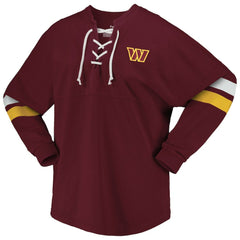 Washington Commanders Women's Spirit Jersey Lace-Up V-Neck Long Sleeve T-Shirt Burgundy