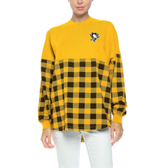 NHL Pittsburgh Penguins Fanatics Women's Buffalo Check Long Sleeve T-Shirt - Gold