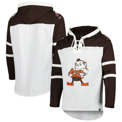 Cleveland Browns '47 Brownie The Elf Historic Logo Gridiron Lace-Up Pullover Hoodie Heather Gray