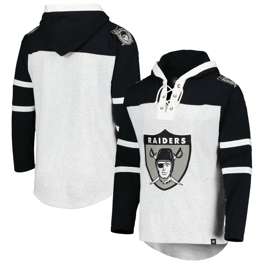 Las Vegas Raiders '47 Historic Logo Gridiron Lace-Up Pullover Hoodie Heather Gray