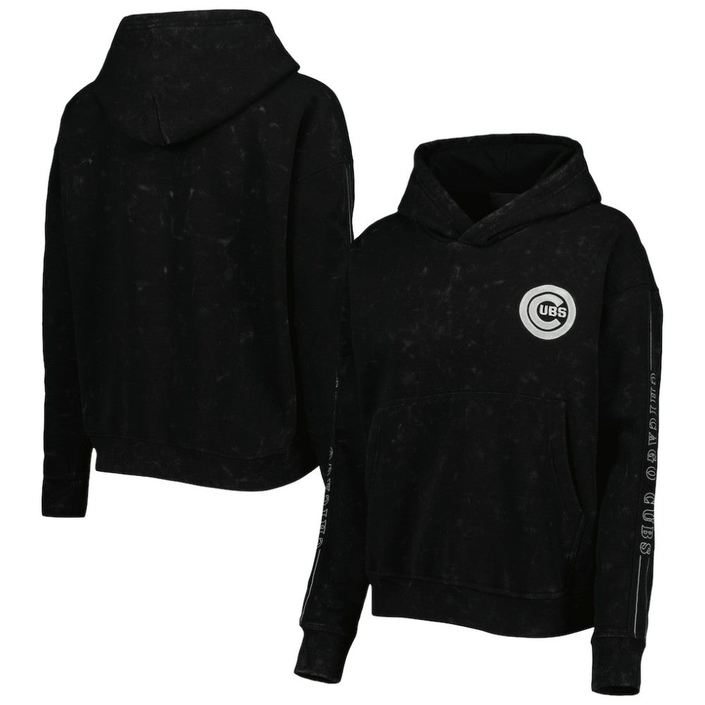 Chicago Cubs The Wild Collective Women's Marble Pullover Hoodie - Black Hoodies
