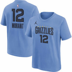 Ja Morant Memphis Grizzlies Jordan Brand Youth Statement Edition Name & Number Player T-Shirt Light Blue