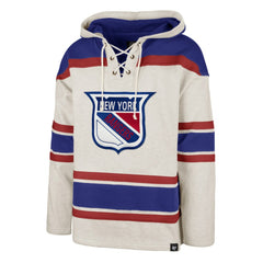 NHL New York Rangers '47 Rockaway Lace-Up Pullover Hoodie - Oatmeal