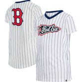 Boston Red Sox New Era Girls Youth Pinstripe V-Neck T-Shirt - White T-shirts