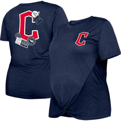 Cleveland Guardians New Era Women's Plus Size Two-Hit Front Knot T-Shirt - Navy T-shirts