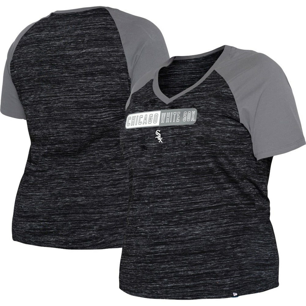 Chicago White Sox New Era Women's Plus Size Space Dye Raglan V-Neck T-Shirt - Black T-shirts