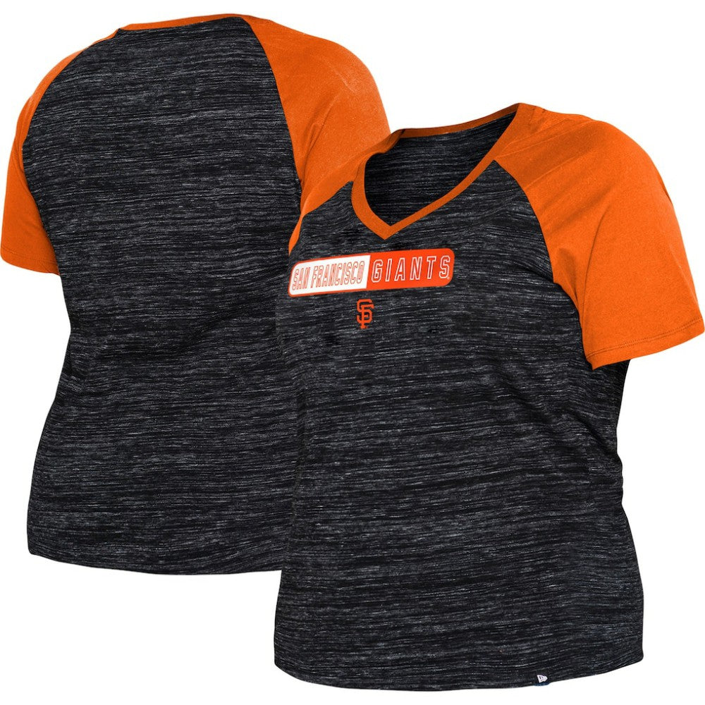 San Francisco Giants New Era Women's Plus Size Space Dye Raglan V-Neck T-Shirt - Black T-shirts