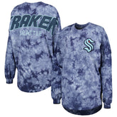 NHL Seattle Kraken Fanatics Women's Crystal-Dye Long Sleeve T-Shirt - Deep Sea Blue