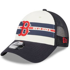 Boston Red Sox New Era Team Stripe Trucker 9FORTY Snapback Hat - White/Navy Hats
