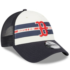 Boston Red Sox New Era Team Stripe Trucker 9FORTY Snapback Hat - White/Navy Hats