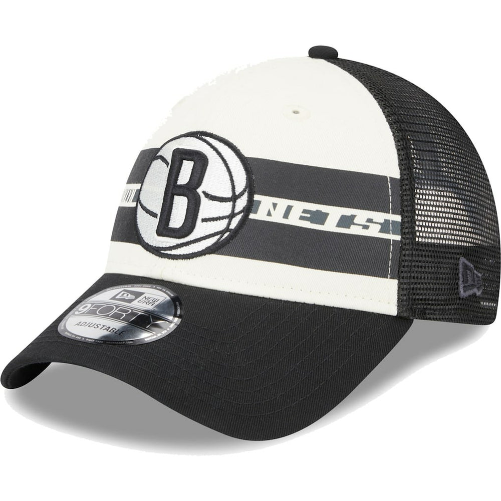 Brooklyn Nets Stripes 9FORTY Trucker Snapback Hat Black