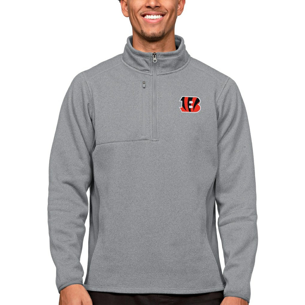 Cincinnati Bengals Antigua Course Quarter-Zip Pullover Top Heathered Gray