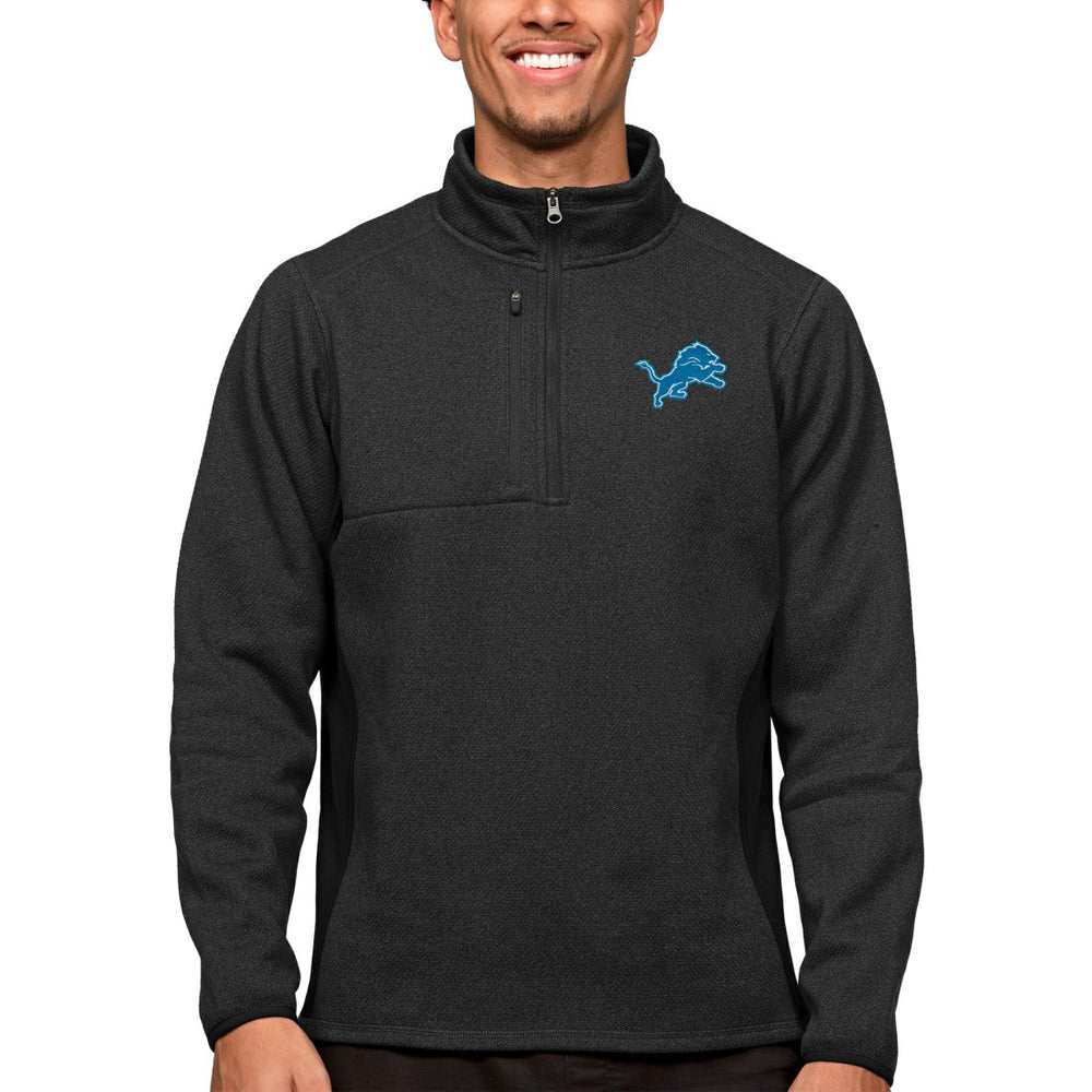 Detroit Lions Antigua Course Quarter-Zip Pullover Top Heathered Black
