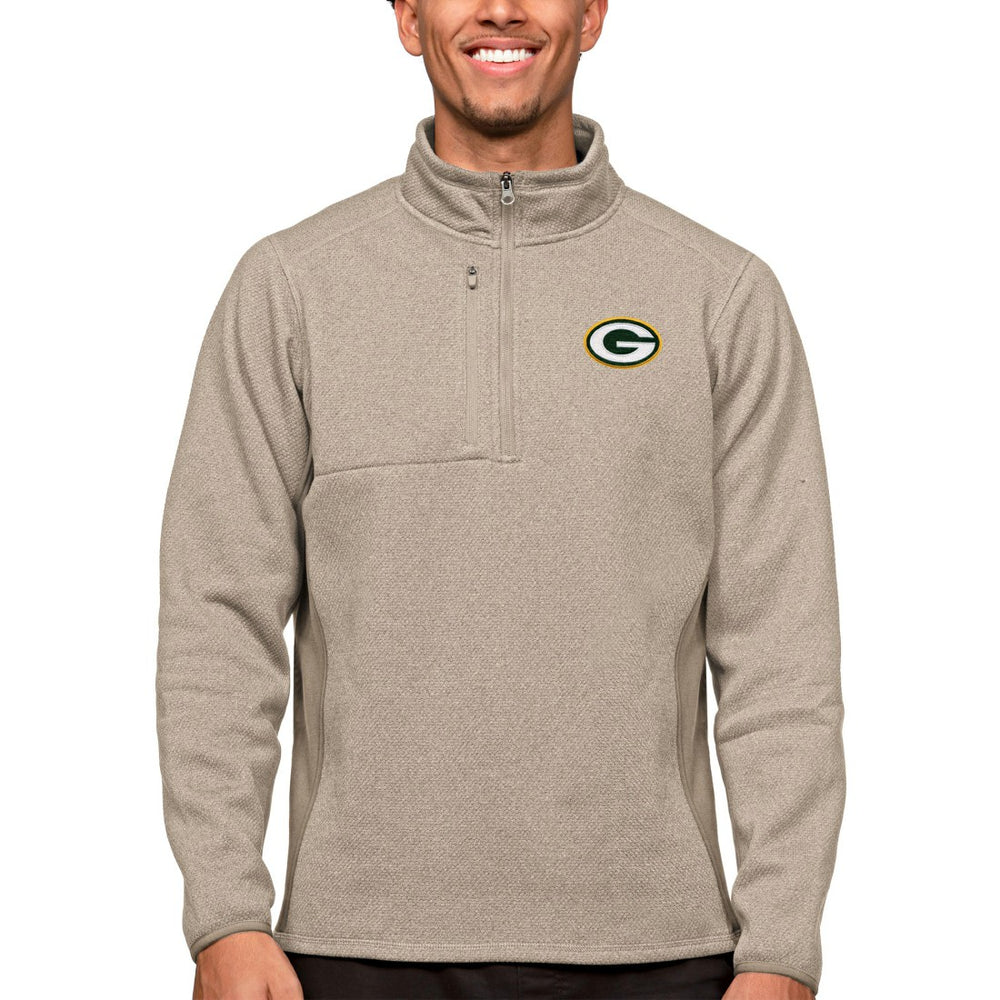 Green Bay Packers Antigua Course Quarter-Zip Pullover Top Oatmeal