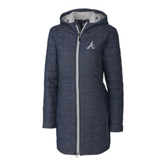 Atlanta Braves Cutter & Buck Women's Rainier Primaloft Eco Full-Zip Hoodie Long Coat - Heathered Navy Hoodies