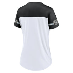 Las Vegas Raiders Women's Dueling Slant V-Neck Lace-Up T-Shirt White