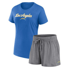 Los Angeles Chargers Women's Script T-Shirt & Shorts Lounge Set Powder Blue/Heather Charcoal