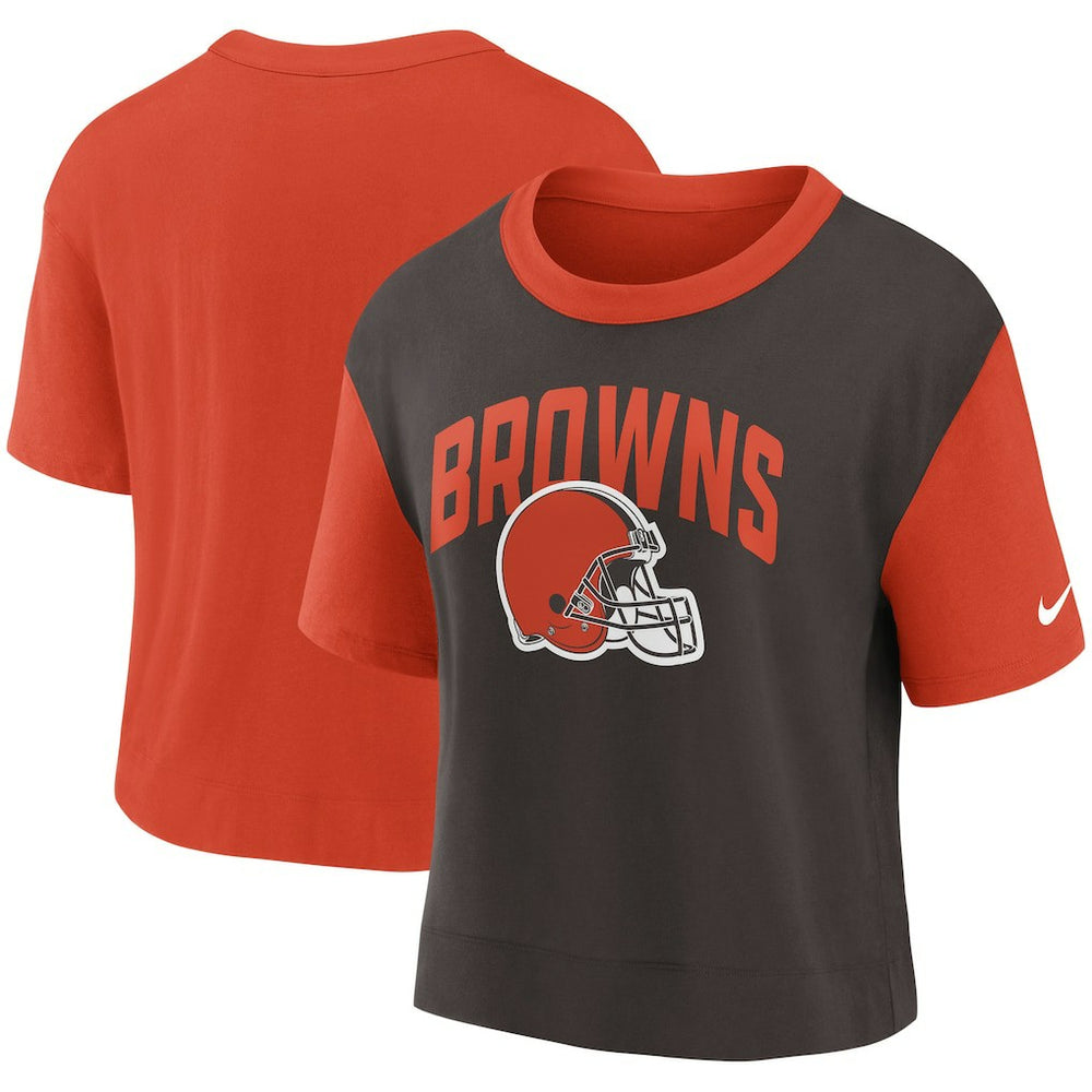 Cleveland Browns Women's High Hip Fashion T-Shirt Orange/Brown