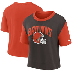 Cleveland Browns Women's High Hip Fashion T-Shirt Orange/Brown