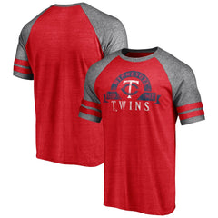 Minnesota Twins Fanatics Utility Two-Stripe Raglan Tri-Blend T-Shirt - Heather Red T-shirts