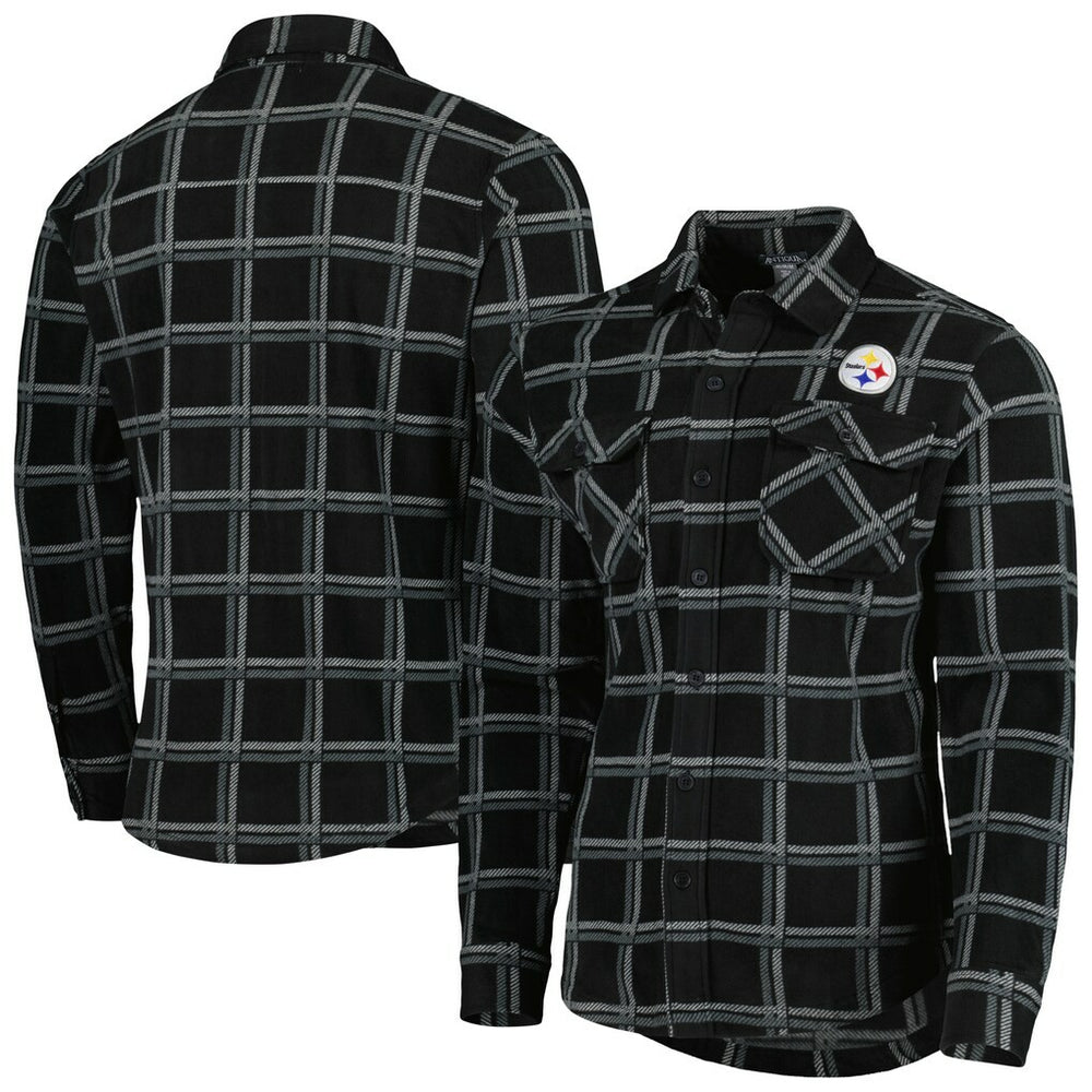 Pittsburgh Steelers Antigua Industry Flannel Button-Up Shirt Jacket Black