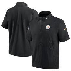 Pittsburgh Steelers Sideline Coach Short Sleeve Hoodie Quarter-Zip Jacket - Black