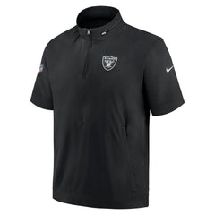 Las Vegas Raiders Sideline Coach Short Sleeve Hoodie Quarter-Zip Jacket - Black