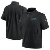Carolina Panthers Sideline Coach Short Sleeve Hoodie Quarter-Zip Jacket - Black