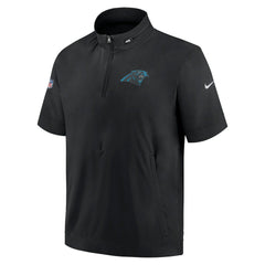 Carolina Panthers Sideline Coach Short Sleeve Hoodie Quarter-Zip Jacket - Black