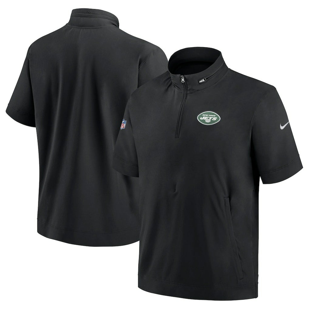 New York Jets Sideline Coach Short Sleeve Hoodie Quarter-Zip Jacket - Black