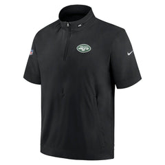 New York Jets Sideline Coach Short Sleeve Hoodie Quarter-Zip Jacket - Black