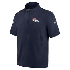 Denver Broncos Sideline Coach Short Sleeve Hoodie Quarter-Zip Jacket - Navy