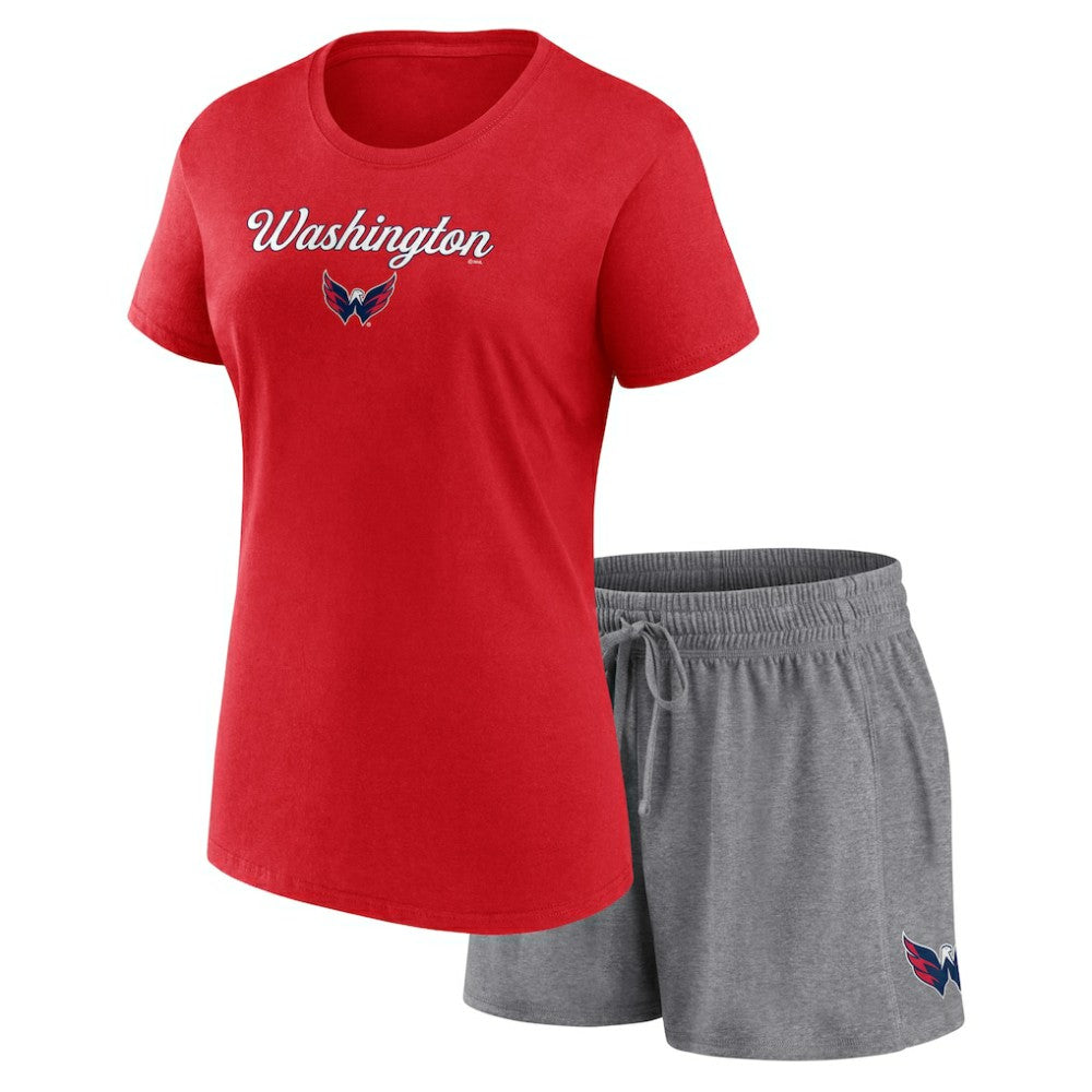 NHL Washington Capitals Fanatics Women's Script T-Shirt & Shorts Set - Red/Heather Gray