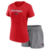NHL Washington Capitals Fanatics Women's Script T-Shirt & Shorts Set - Red/Heather Gray