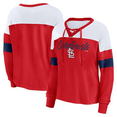 St. Louis Cardinals Fanatics Women's Even Match Lace-Up Long Sleeve V-Neck T-Shirt - Red/White T-shirts