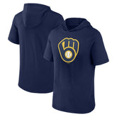 Milwaukee Brewers Fanatics Short Sleeve Hoodie T-Shirt - Navy Hoodies