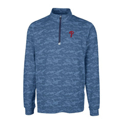 Philadelphia Phillies Cutter & Buck Big & Tall Traverse Camo Print Stretch Quarter-Zip Pullover Top - Navy Pullover