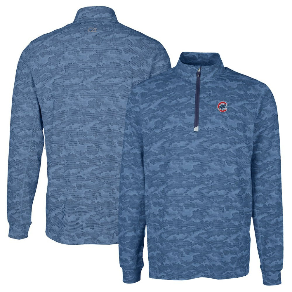 Chicago Cubs Cutter & Buck Big & Tall Traverse Camo Print Stretch Quarter-Zip Pullover Top - Navy Pullover