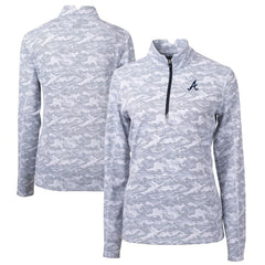 Atlanta Braves Cutter & Buck Women's Traverse Camo Print Stretch Quarter-Zip Pullover Top - Charcoal Pullover