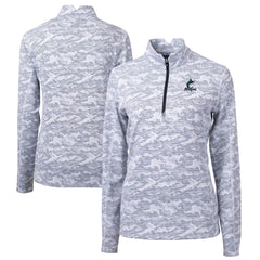 Miami Marlins Cutter & Buck Women's Traverse Camo Print Stretch Quarter-Zip Pullover Top - Charcoal Pullover