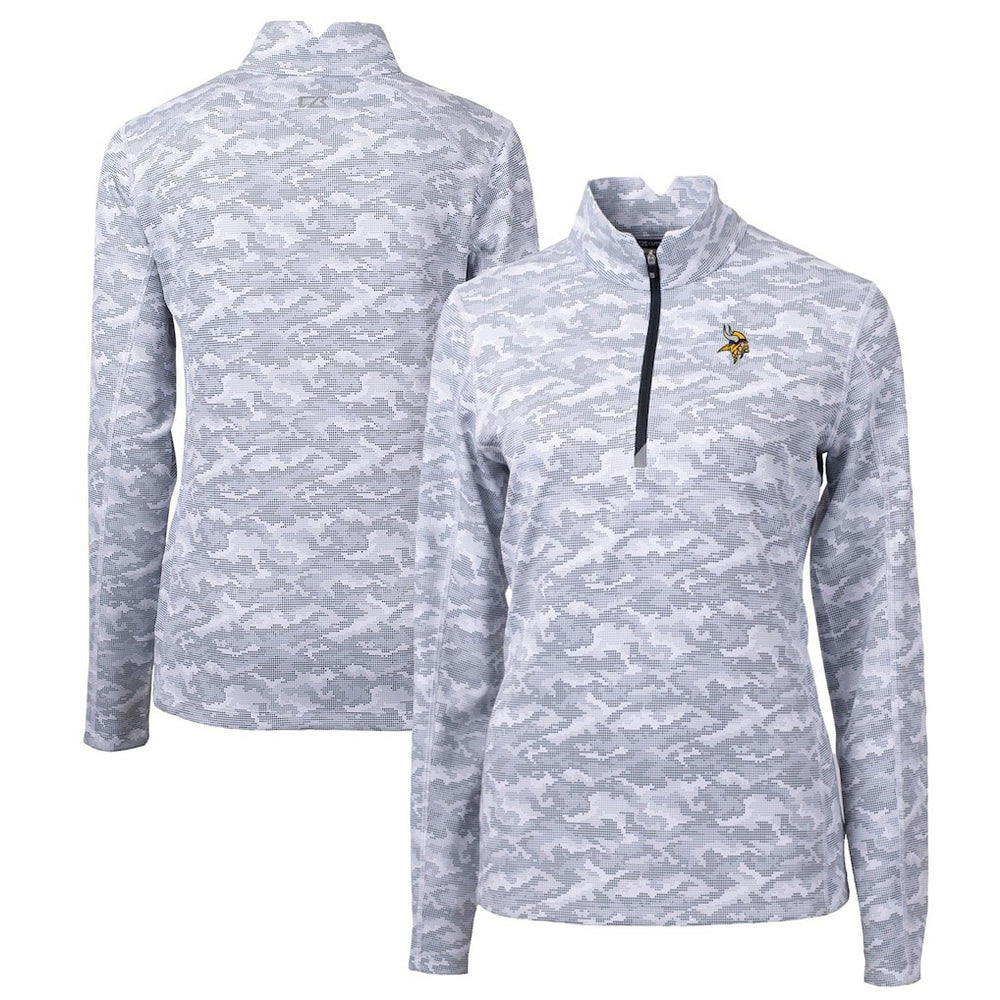 Minnesota Vikings Cutter & Buck Women's Traverse Camo Print Stretch Quarter-Zip Pullover Top Charcoal