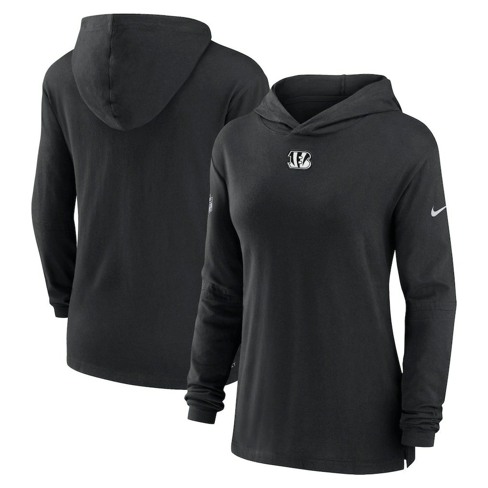 Cincinnati Bengals Women's Sideline Performance Long Sleeve Hoodie T-Shirt Black