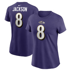 Lamar Jackson Baltimore Ravens Women's Player Name & Number T-Shirt Purple
