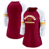 Washington Commanders Women's Fashion 3/4-Sleeve Lightweight Raglan Fashion T-Shirt Burgundy