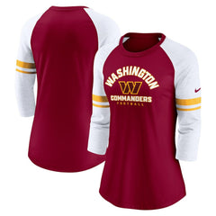 Washington Commanders Women's Fashion 3/4-Sleeve Lightweight Raglan Fashion T-Shirt Burgundy