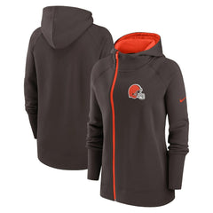 Cleveland Browns Women's Asymmetrical Raglan Full-Zip Hoodie Brown