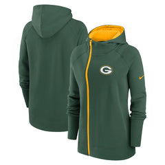 Green Bay Packers Women's Asymmetrical Raglan Full-Zip Hoodie Green