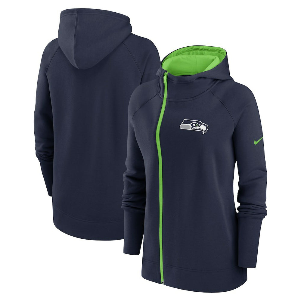 Seattle Seahawks Women's Asymmetrical Raglan Full-Zip Hoodie College Navy