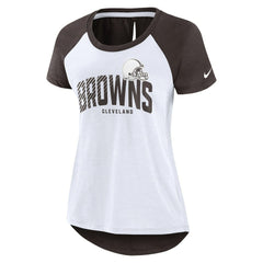 Cleveland Browns Women's Back Slit Lightweight Fashion T-Shirt White/Heather Scarlet
