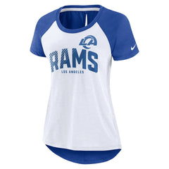 Los Angeles Rams Women's Back Slit Lightweight Fashion T-Shirt White/Heather Scarlet